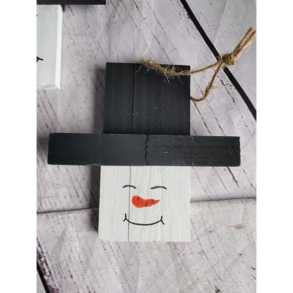 Handmade Lot 3 Wooden Handpainted Snowman Ornaments New Lot 2 - Picture 5 of 6